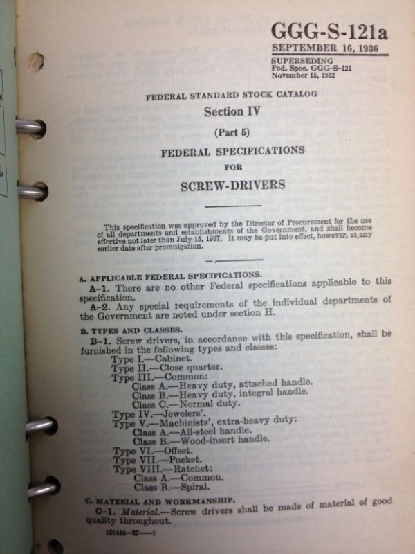 1939 Federal Standard Stock Catalog Specifications G503 Military